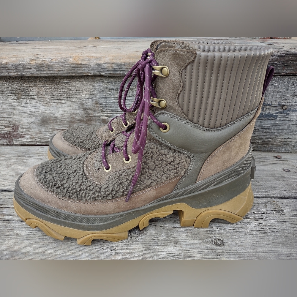 SOREL Women's Brex Cozy Lace Waterproof Boots Major/Omega Taupe Size US 10 EU 41